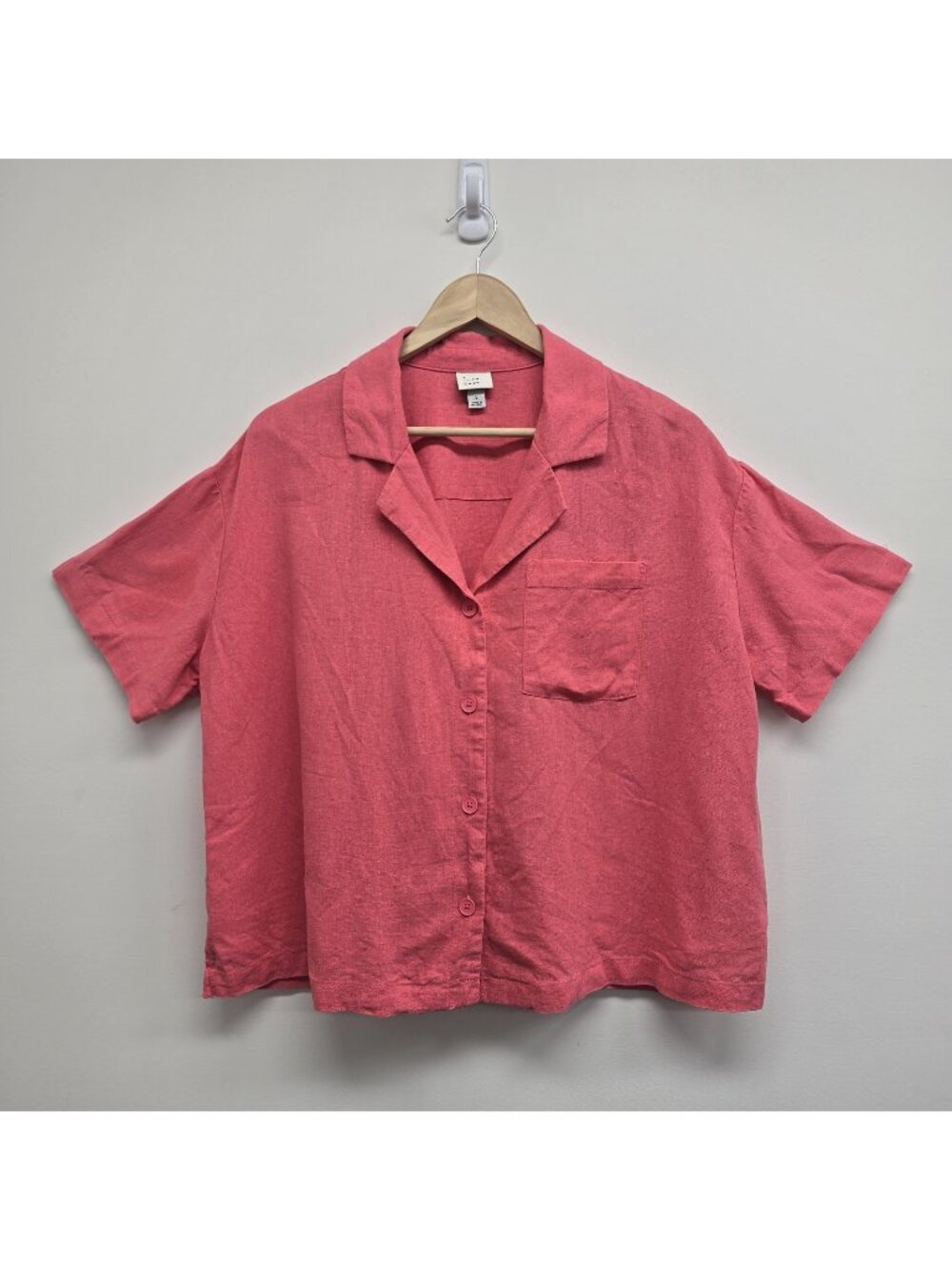 A New Day Linen Blend Button Camp Shirt Sz L Boxy Relaxed Slouchy Resort Utility